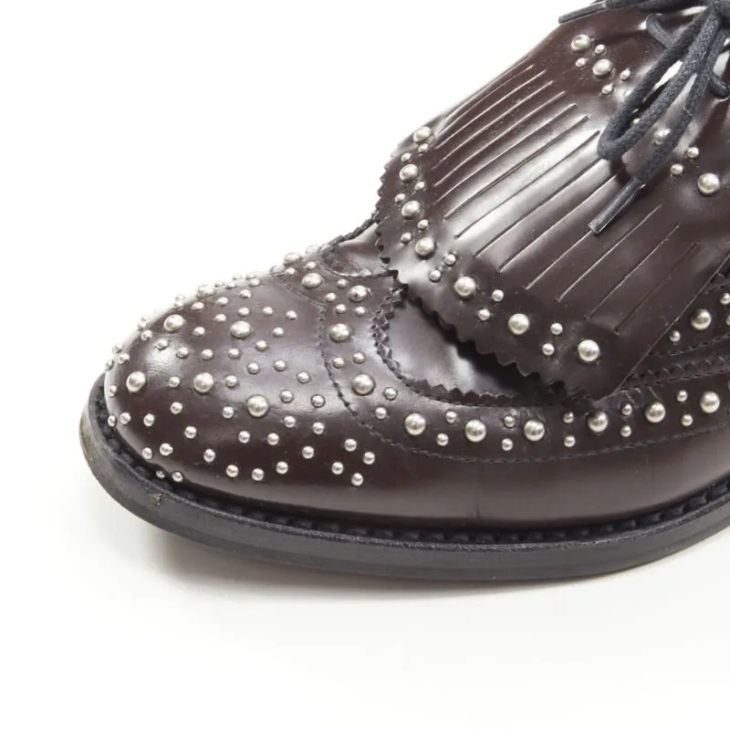 CHURCH'S Burwood Met Cordovan dark brown silver studded fringe brogue EU36