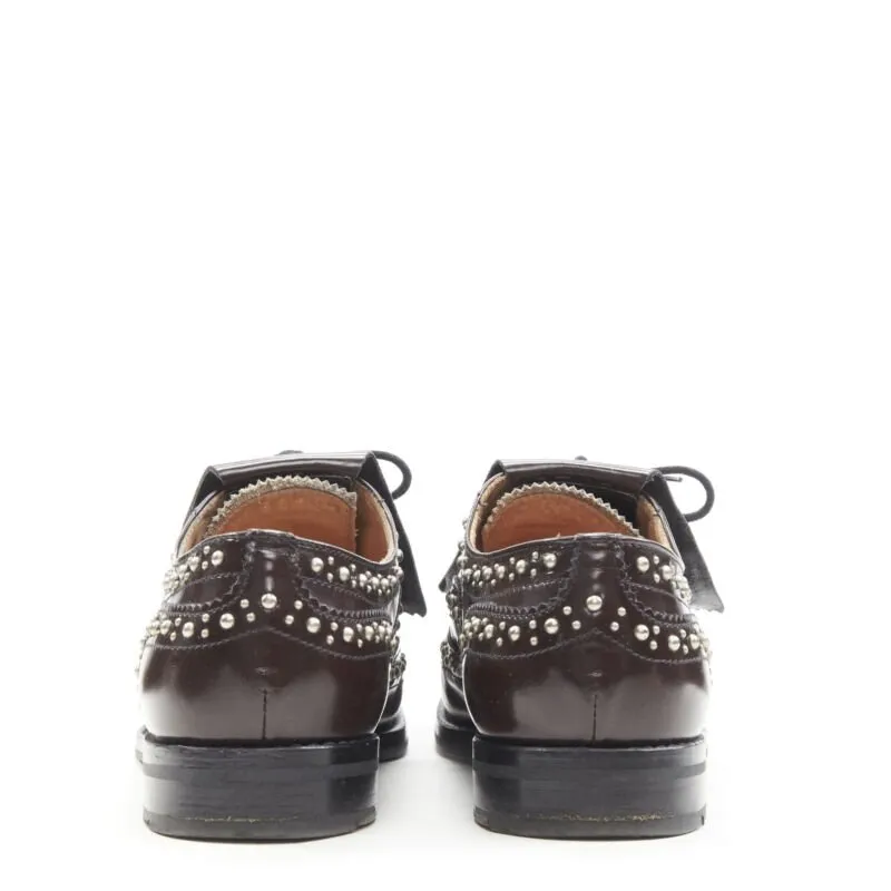 CHURCH'S Burwood Met Cordovan dark brown silver studded fringe brogue EU36