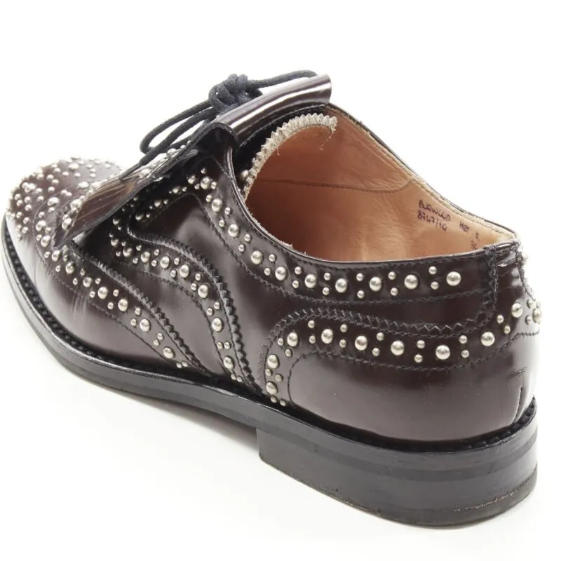 CHURCH'S Burwood Met Cordovan dark brown silver studded fringe brogue EU36