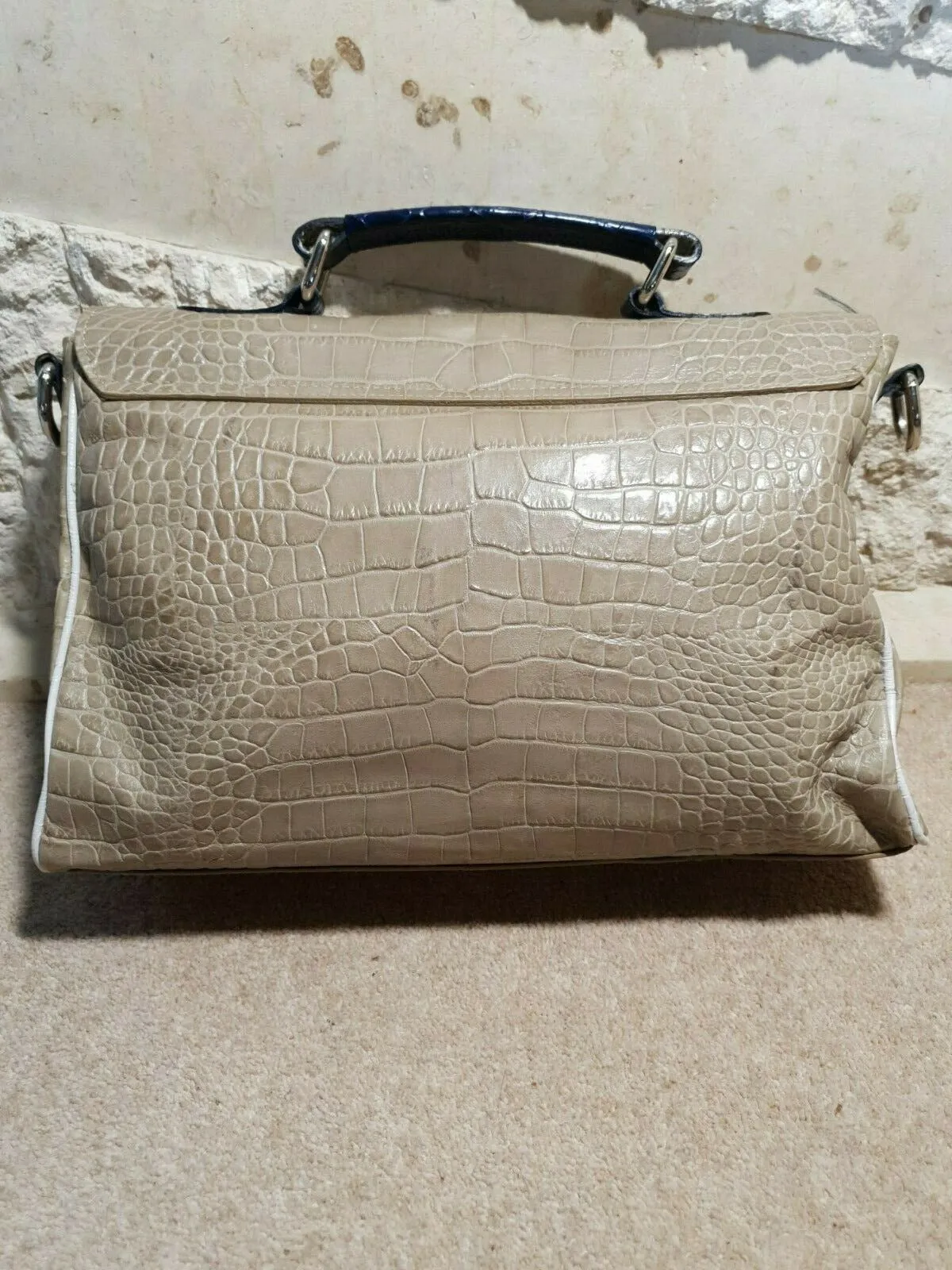 Claudia Firenze Large Beige Leather Croc Embossed Bag Satchel