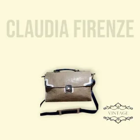 Claudia Firenze Large Beige Leather Croc Embossed Bag Satchel