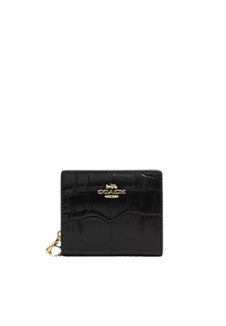 Coach Snap Wallet With Crocodile-Embossed leather In Black C6092