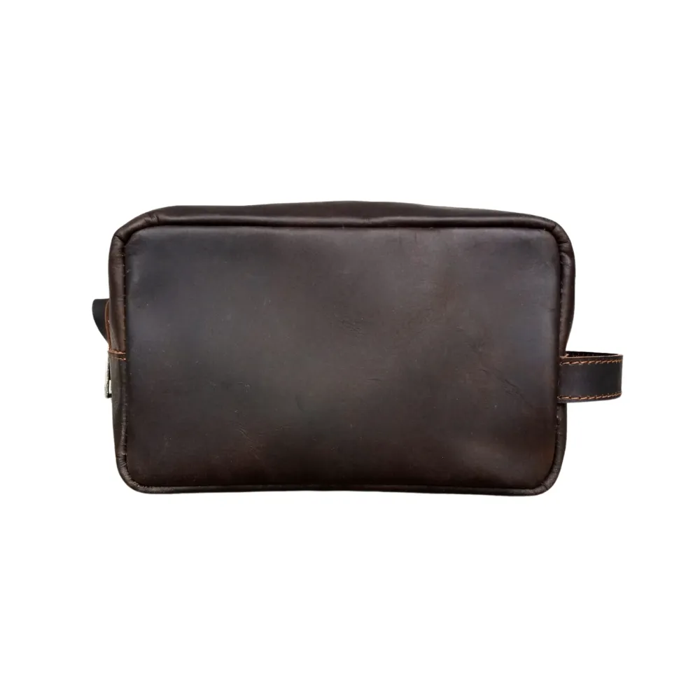 Coffee Leather Toiletry Bag - Shaving Kit - Cosmetic Pouch