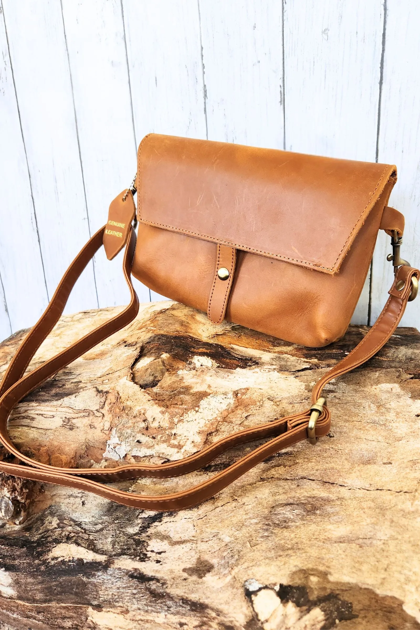 Crazy Horse Light Brown Leather Crossbody Bag