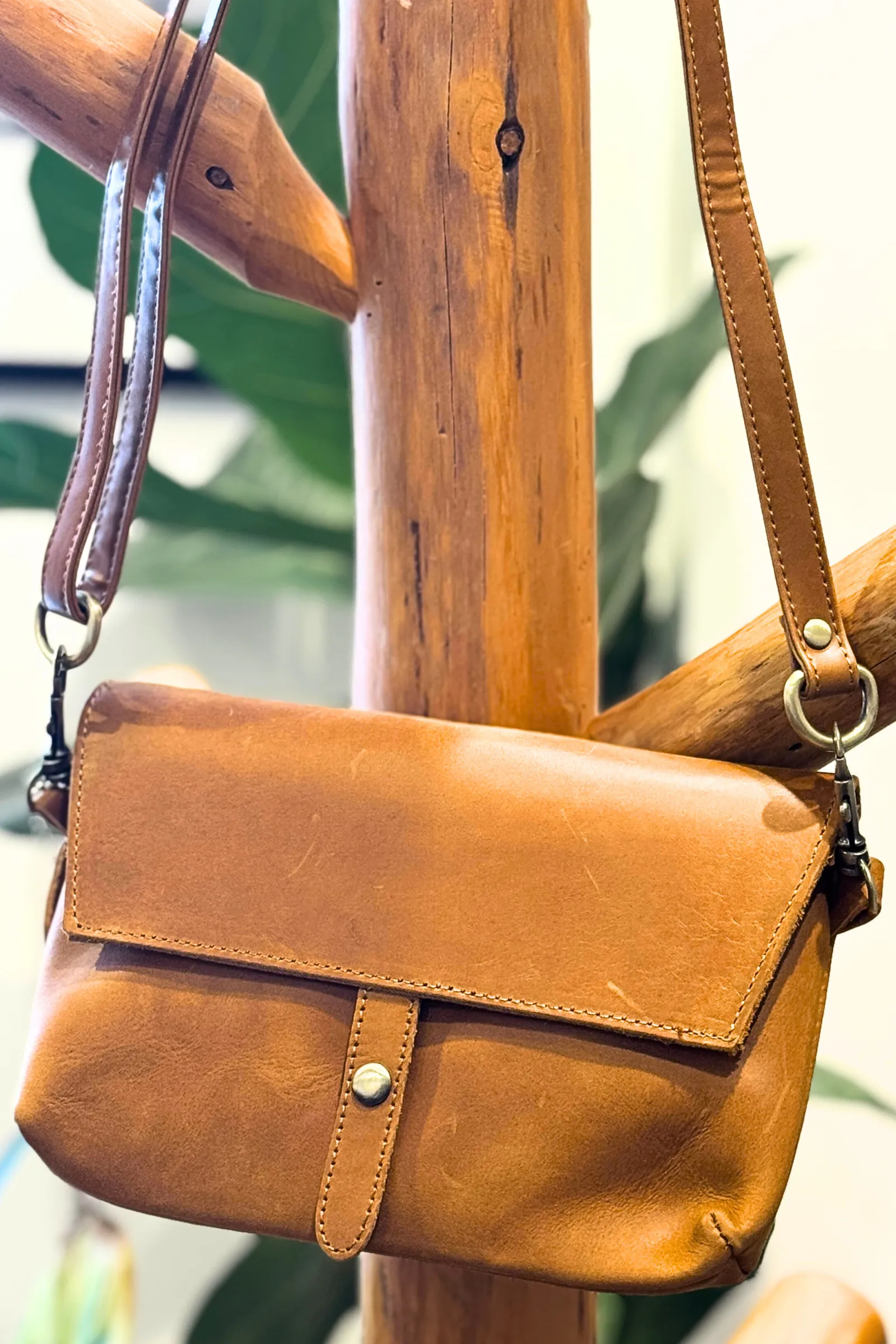 Crazy Horse Light Brown Leather Crossbody Bag