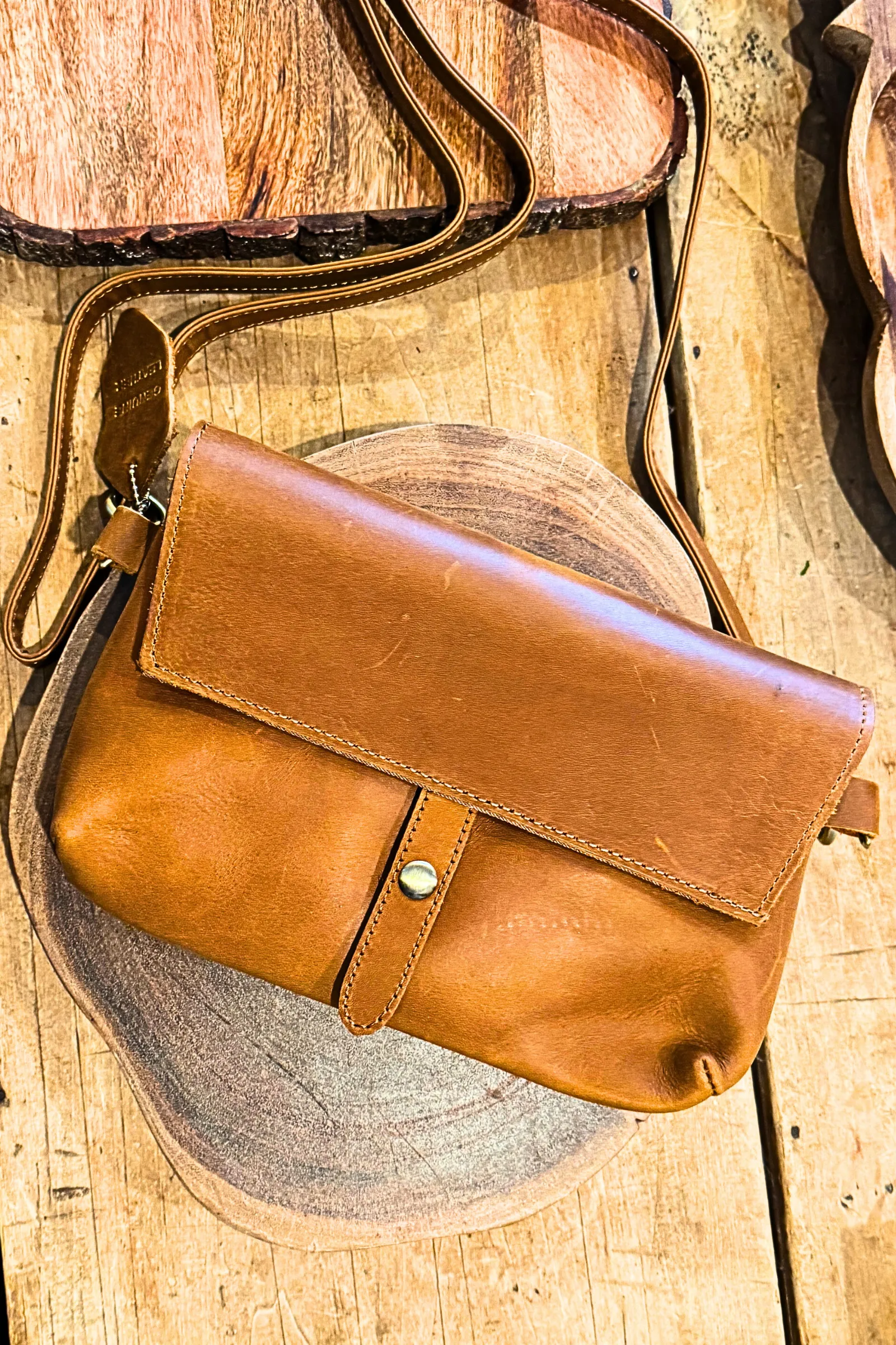 Crazy Horse Light Brown Leather Crossbody Bag