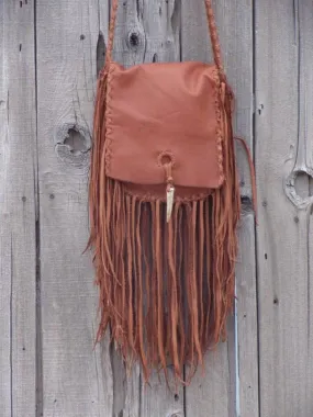 Crossbody shoulder bag with fringe, Fringed leather purse