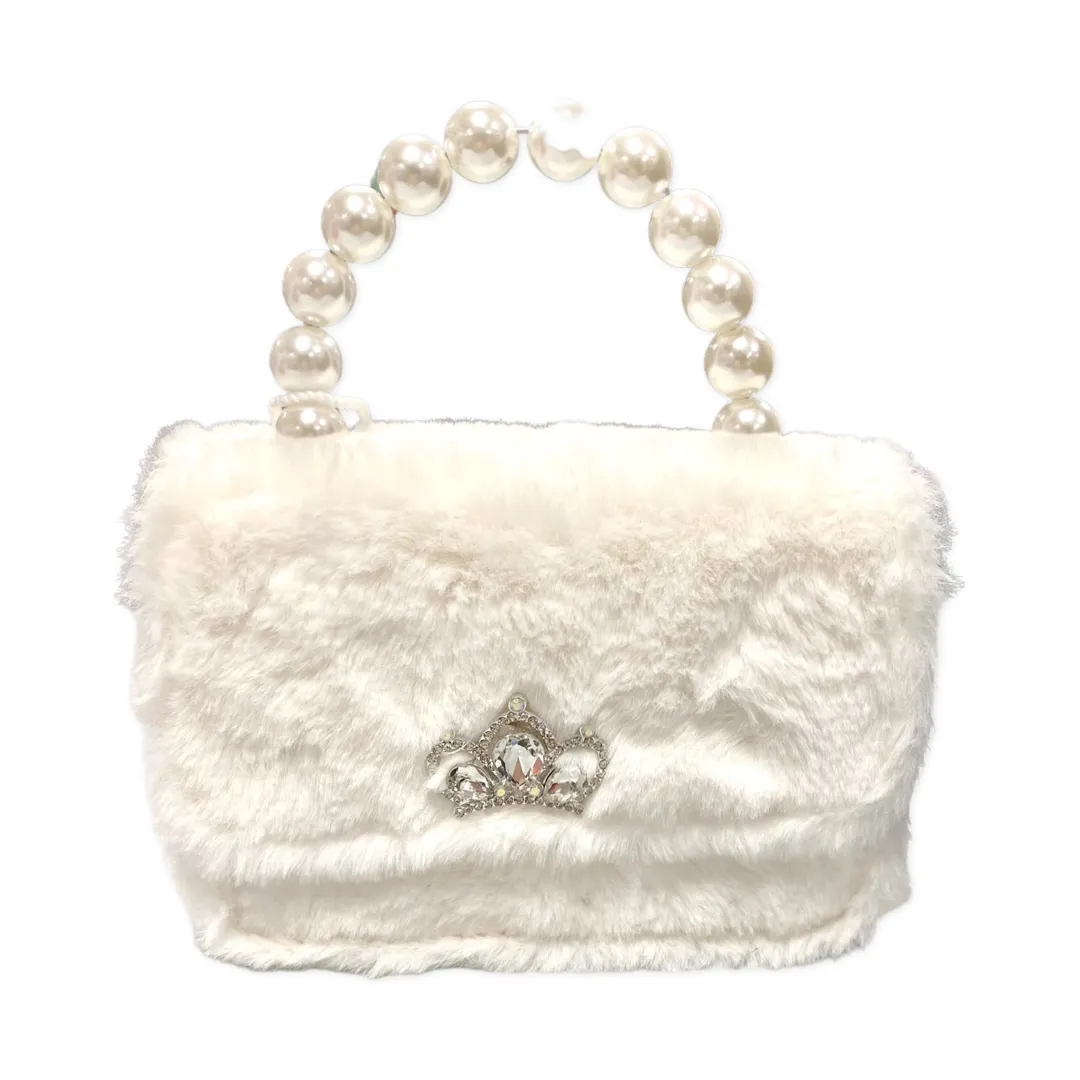 Dear Ellie Faux Fur w/Crown & Pearl Handle - White