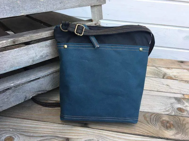 Denim Blue and Black Waxed Canvas Cross Body Bag | Aris Bags