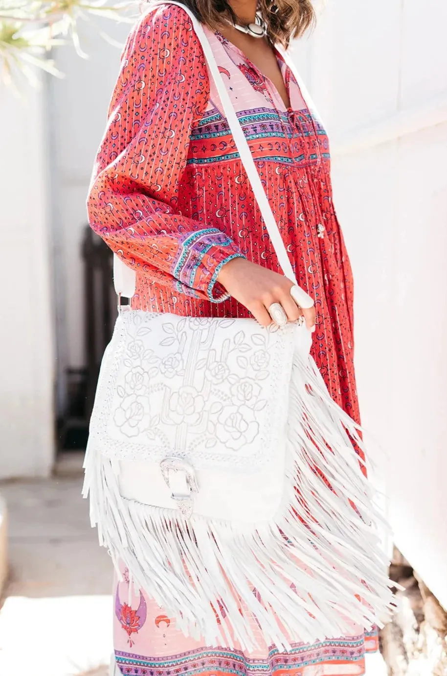 DESERT ROSE FRINGE BAG VINTAGE WHITE