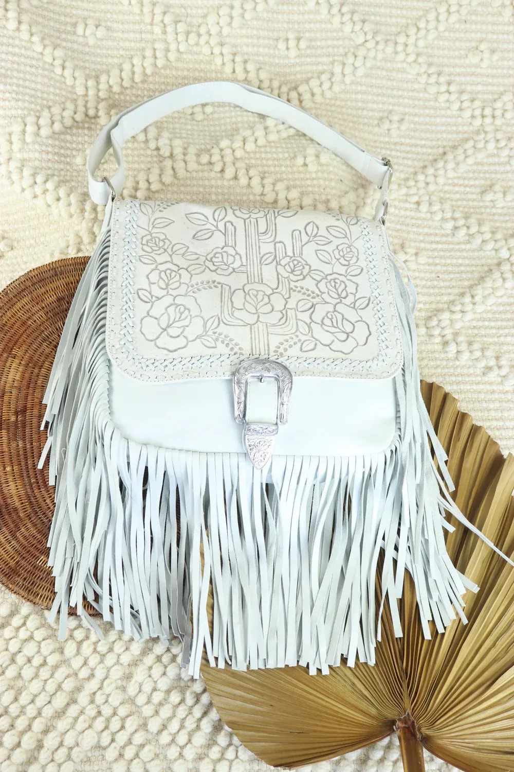 DESERT ROSE FRINGE BAG VINTAGE WHITE