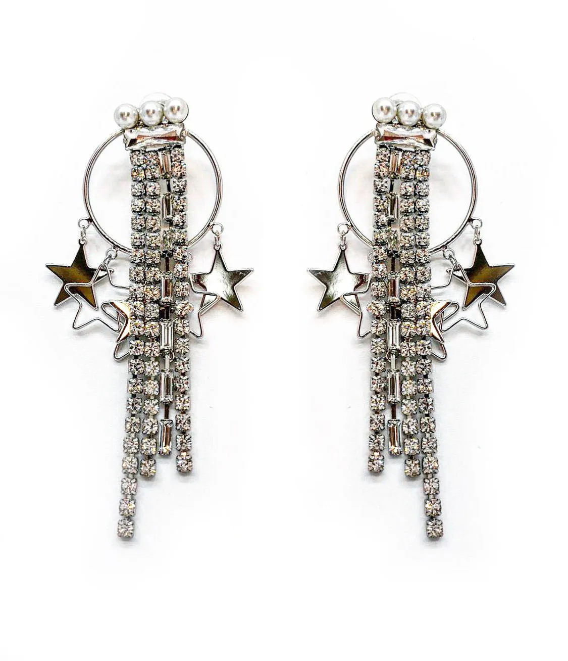 DETACHABLE STARY CRYSTAL FRINGE DROP STAR EARRINGS