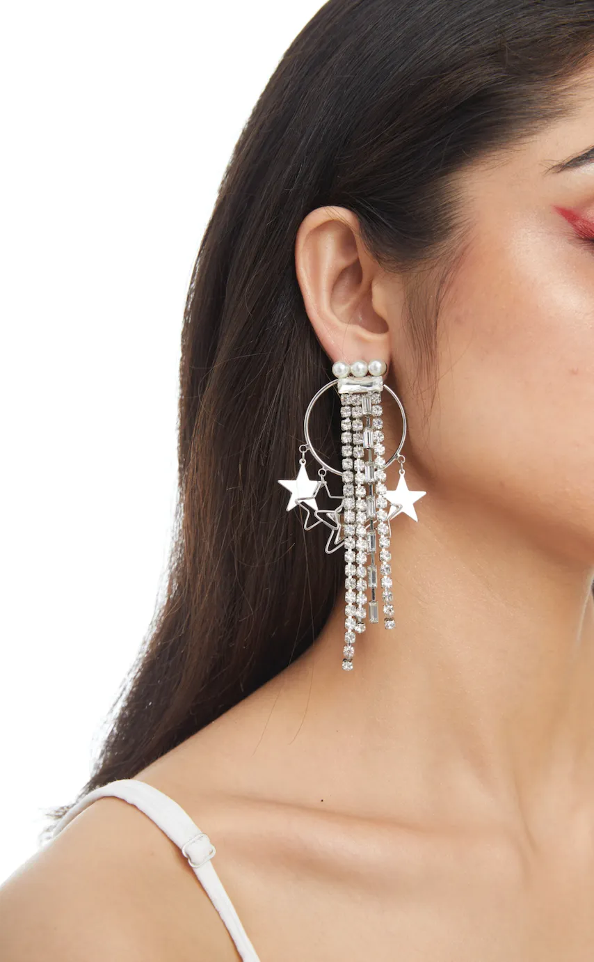 DETACHABLE STARY CRYSTAL FRINGE DROP STAR EARRINGS