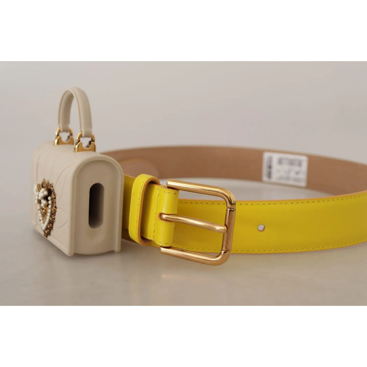 Dolce & Gabbana Chic Yellow Leather Belt with Headphone Case