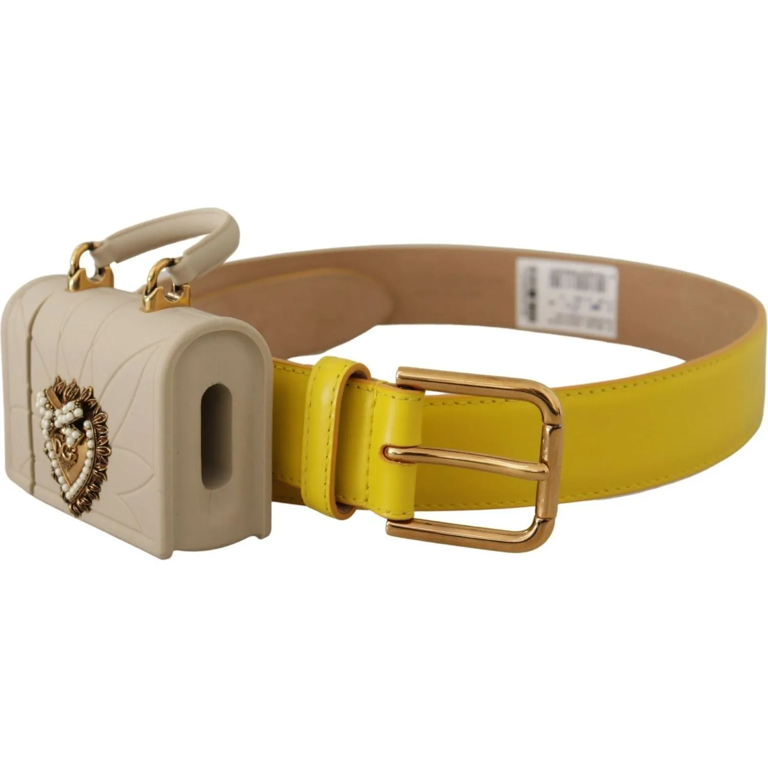 Dolce & Gabbana Chic Yellow Leather Belt with Headphone Case