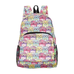 ECO CHIC Foldaway Back Pack/School Bag/Shopping Bag - Made From Recycled Plastic Bottles - Glasses Cat (Multi)