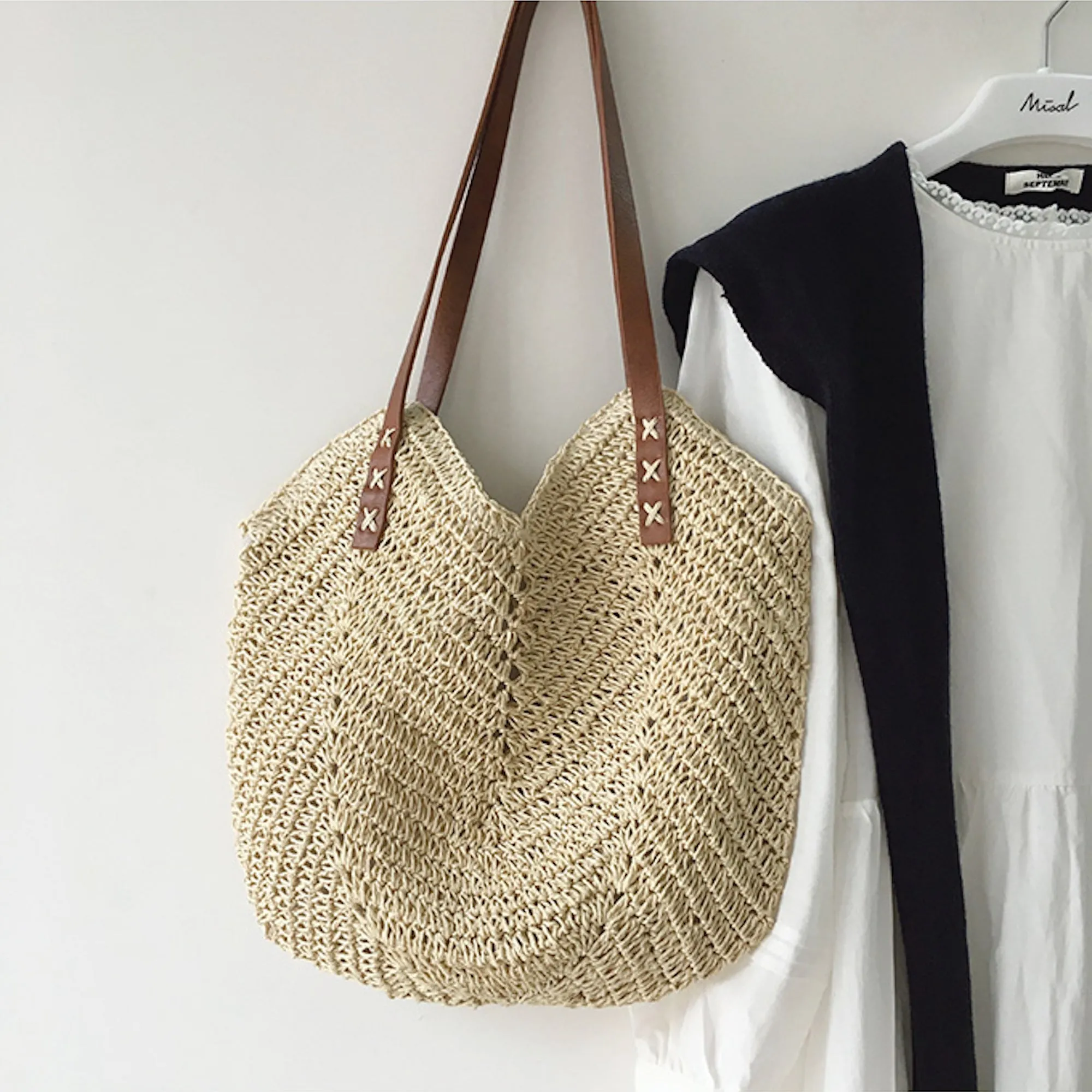 Elena Handbags Retro Straw Woven Tote Bag