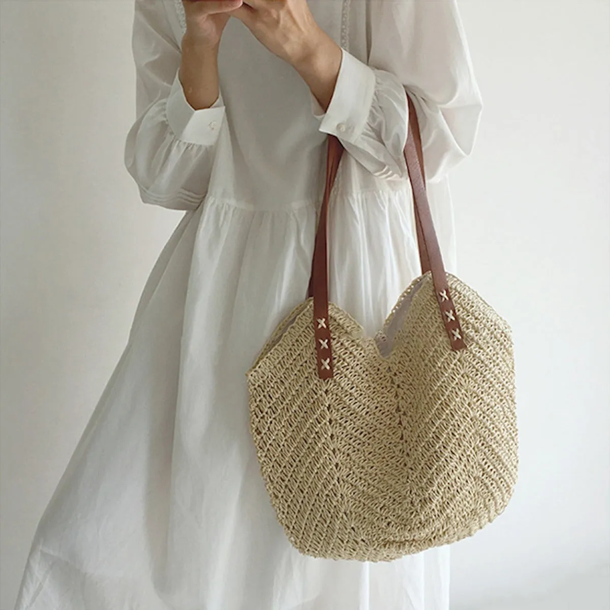 Elena Handbags Retro Straw Woven Tote Bag