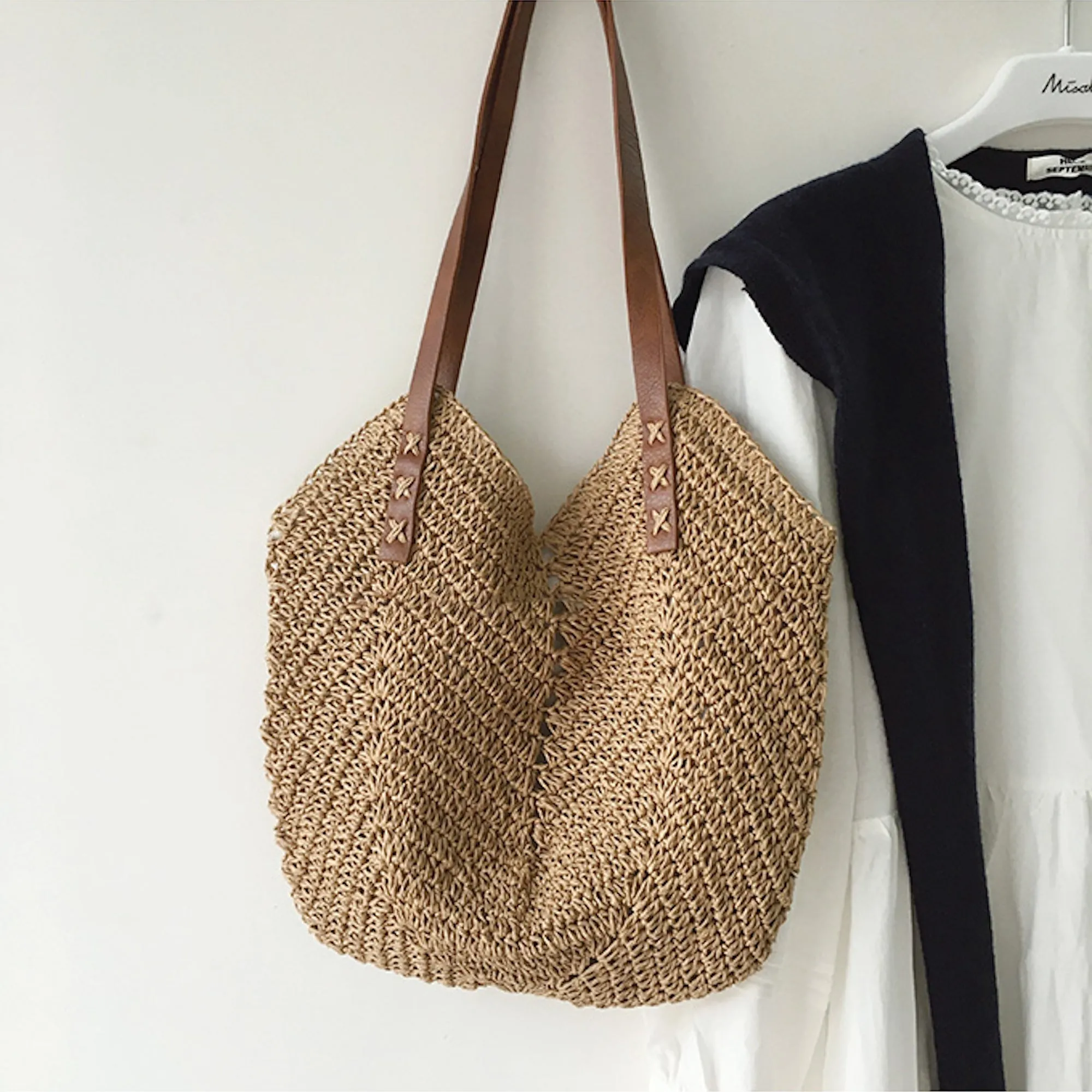 Elena Handbags Retro Straw Woven Tote Bag