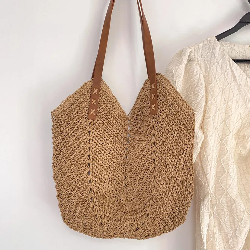 Elena Handbags Retro Straw Woven Tote Bag