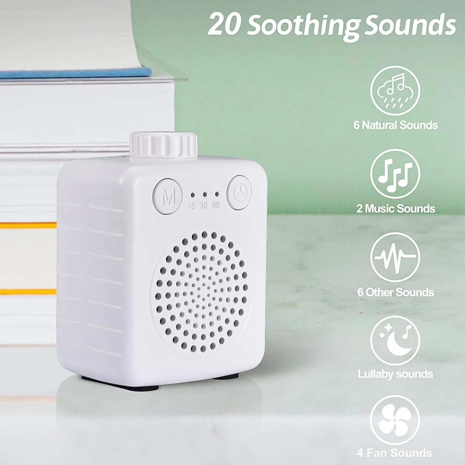 Fansbe Sleep Sound Machine Travel Size, White Noise Machine Baby Portable, Small Travel Sound Machine Adults Super Mini 20 Soothing Sounds Adjustable Volume for Home Travel and Office (White)