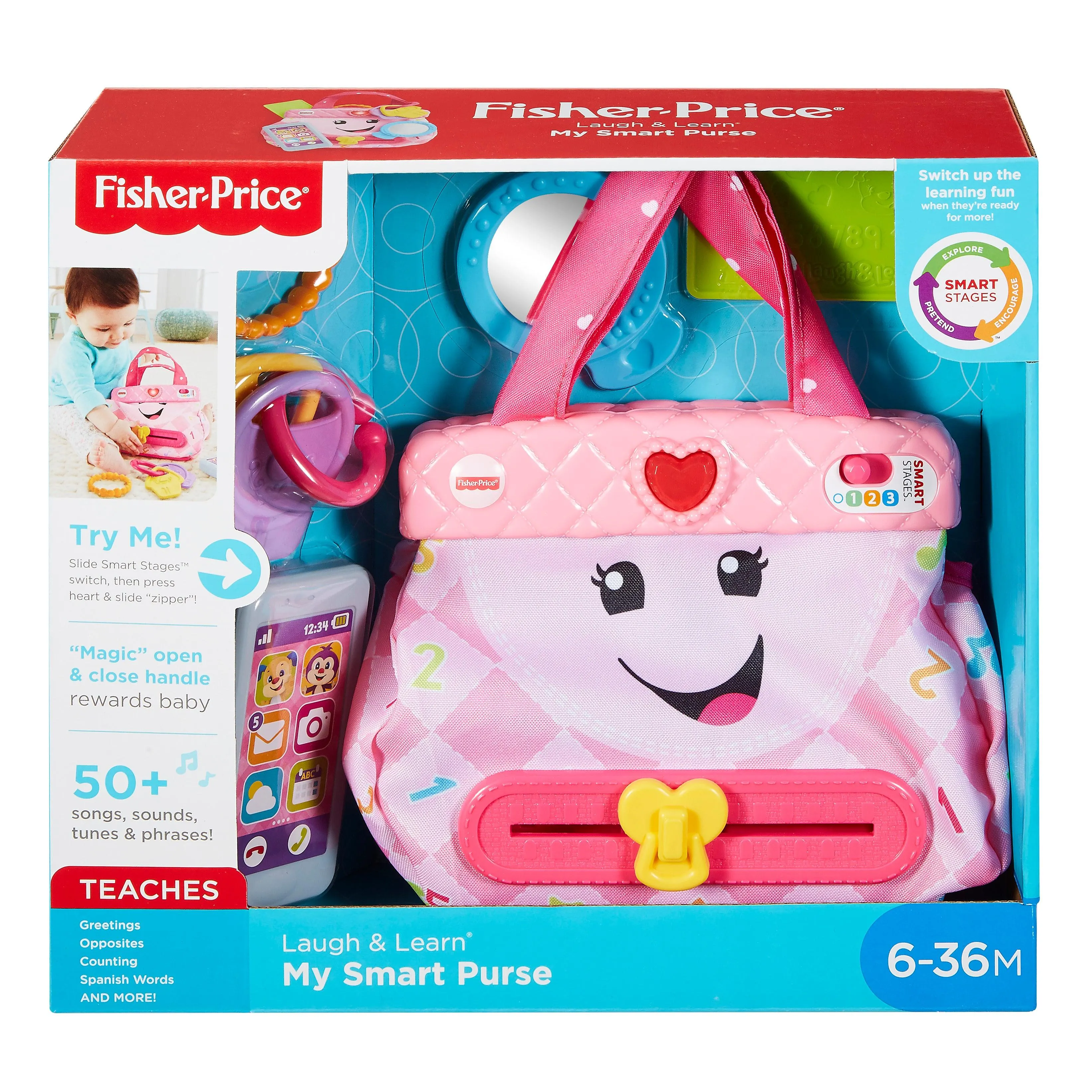 Fisher-Price Laugh & Learn My Smart Purse¬†- with Lights Music and Smart Stages Swtiches For Infant & Toddlers - Pink