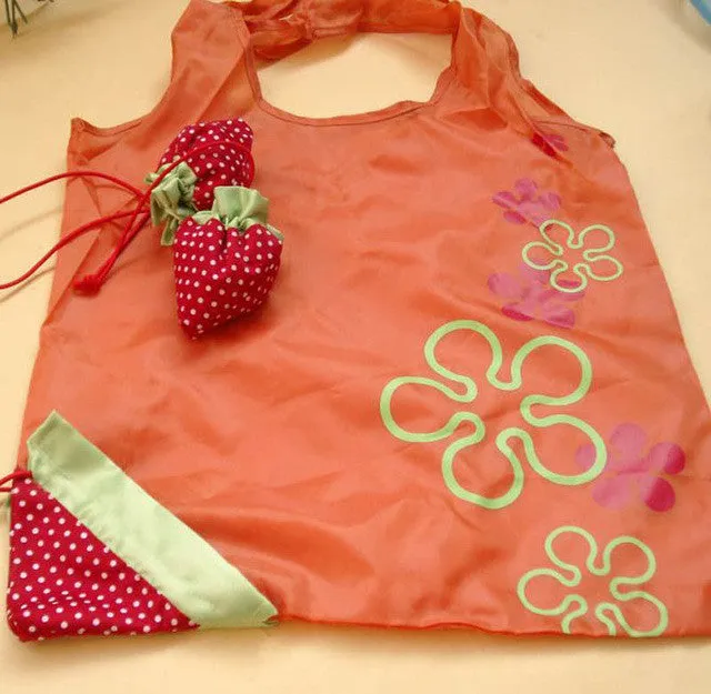 Floral Folding Reusable Grocery Nylon Bag Large Strawberry  Shopping Bag Cute Travel Tote