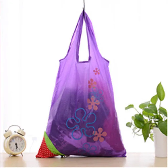 Floral Folding Reusable Grocery Nylon Bag Large Strawberry  Shopping Bag Cute Travel Tote