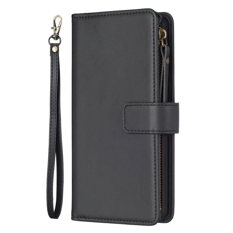 For OPPO A98 5G 9 Card Slots Zipper Wallet Leather Flip Phone Case(Black)