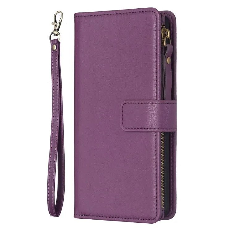 For OPPO A98 5G 9 Card Slots Zipper Wallet Leather Flip Phone Case(Dark Purple)