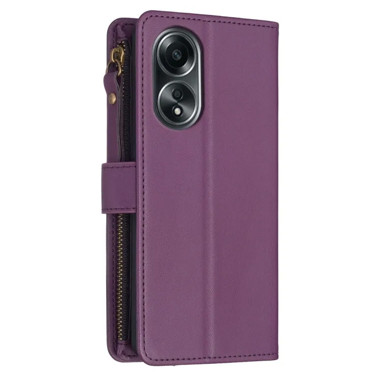 For OPPO A98 5G 9 Card Slots Zipper Wallet Leather Flip Phone Case(Dark Purple)