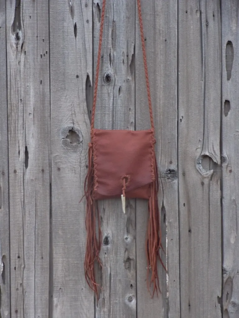 Fringed leather crossbody handbag , festival bag