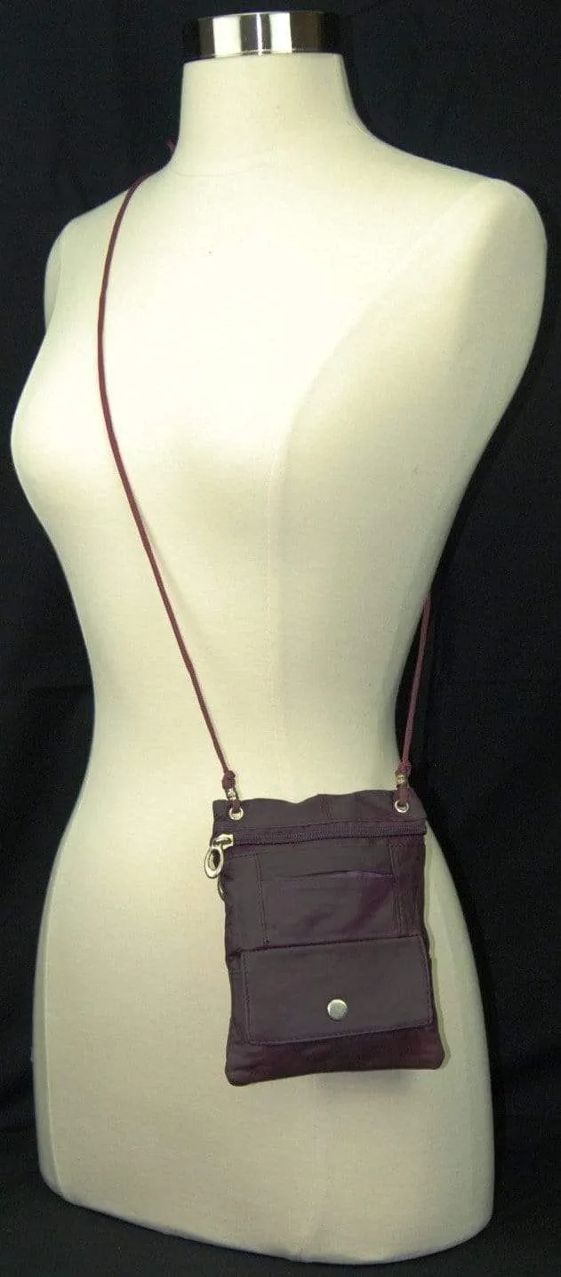 Genuine Leather Cross Body Bag With Front Button Pocket Purple