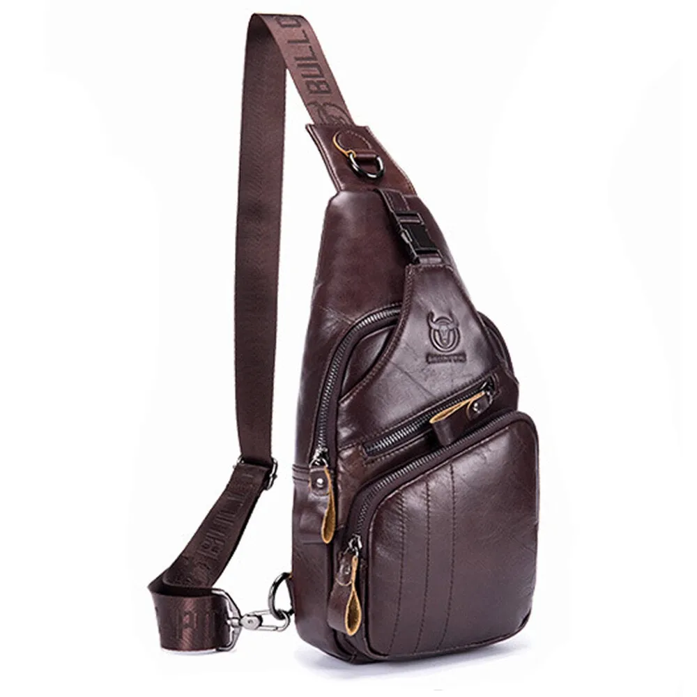 Genuine Leather Retro Chest Bag Outdoor Leisure Daypack Crossbody for Men