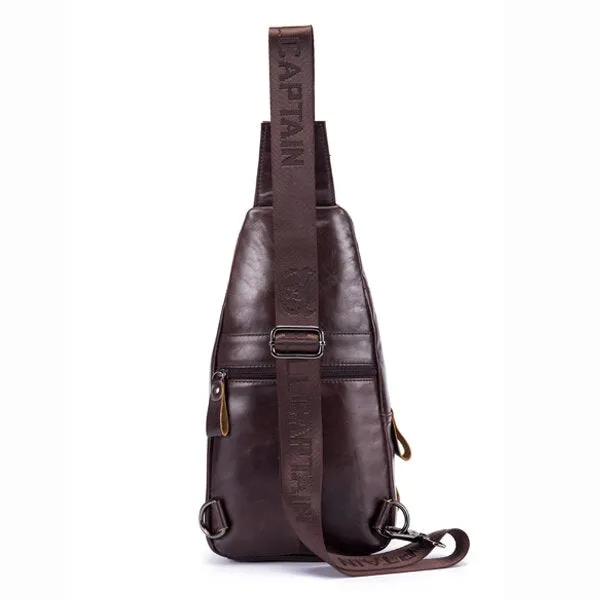 Genuine Leather Retro Chest Bag Outdoor Leisure Daypack Crossbody for Men