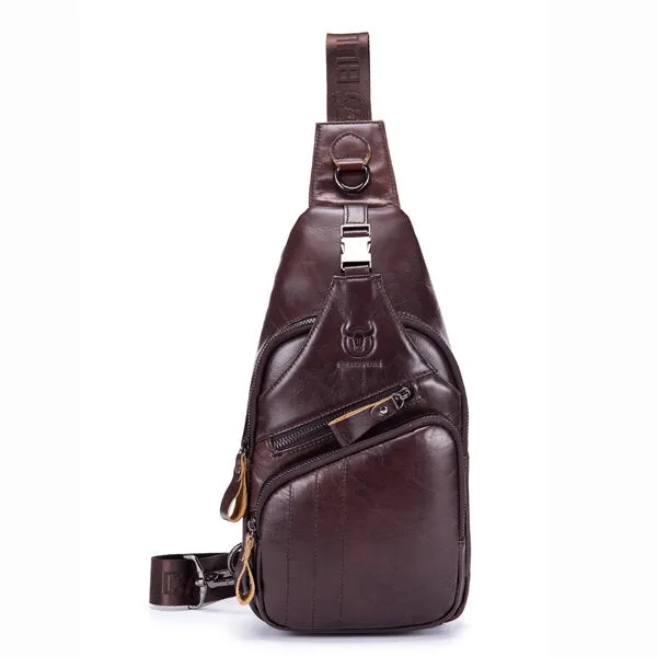 Genuine Leather Retro Chest Bag Outdoor Leisure Daypack Crossbody for Men