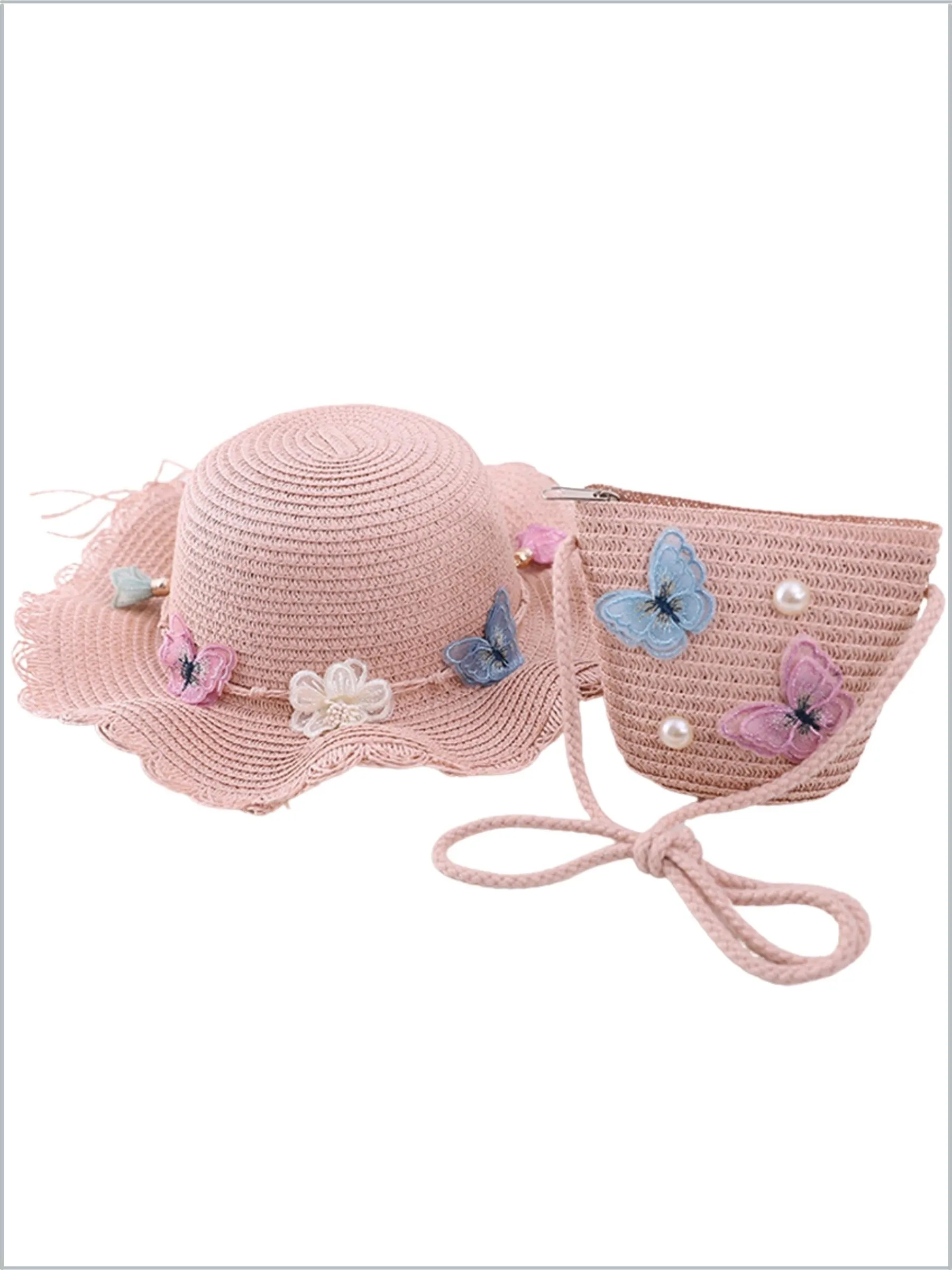 Girls Boho Butterfly Straw Hat and Purse Set