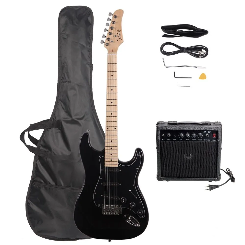 Glarry GST Stylish Electric Guitar Kit with Black Pickguard Black