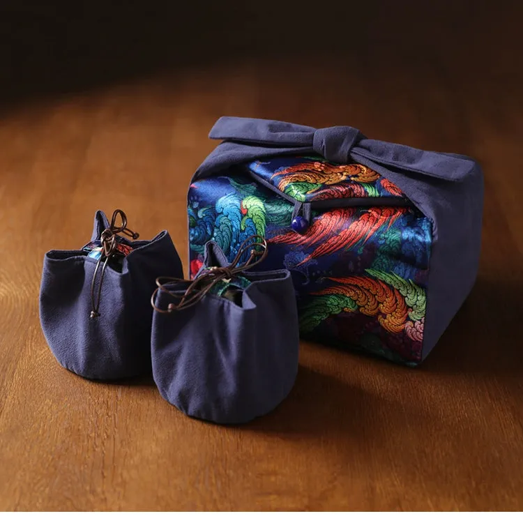 Gohobi Large Colourful Silk Teaware Storage Travel Bag