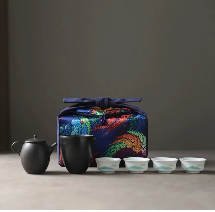 Gohobi Large Colourful Silk Teaware Storage Travel Bag