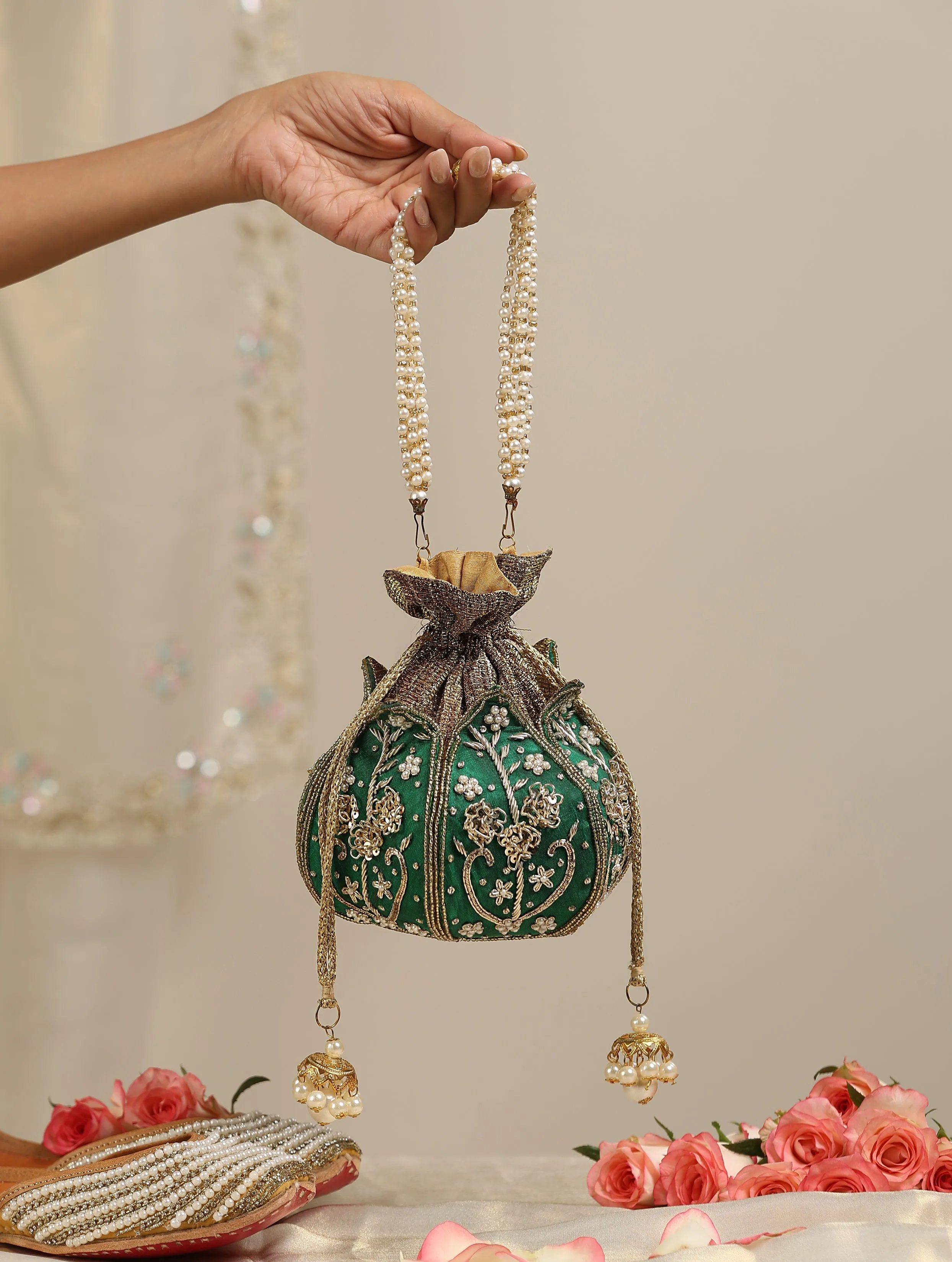 Green and Gold Potli Bag