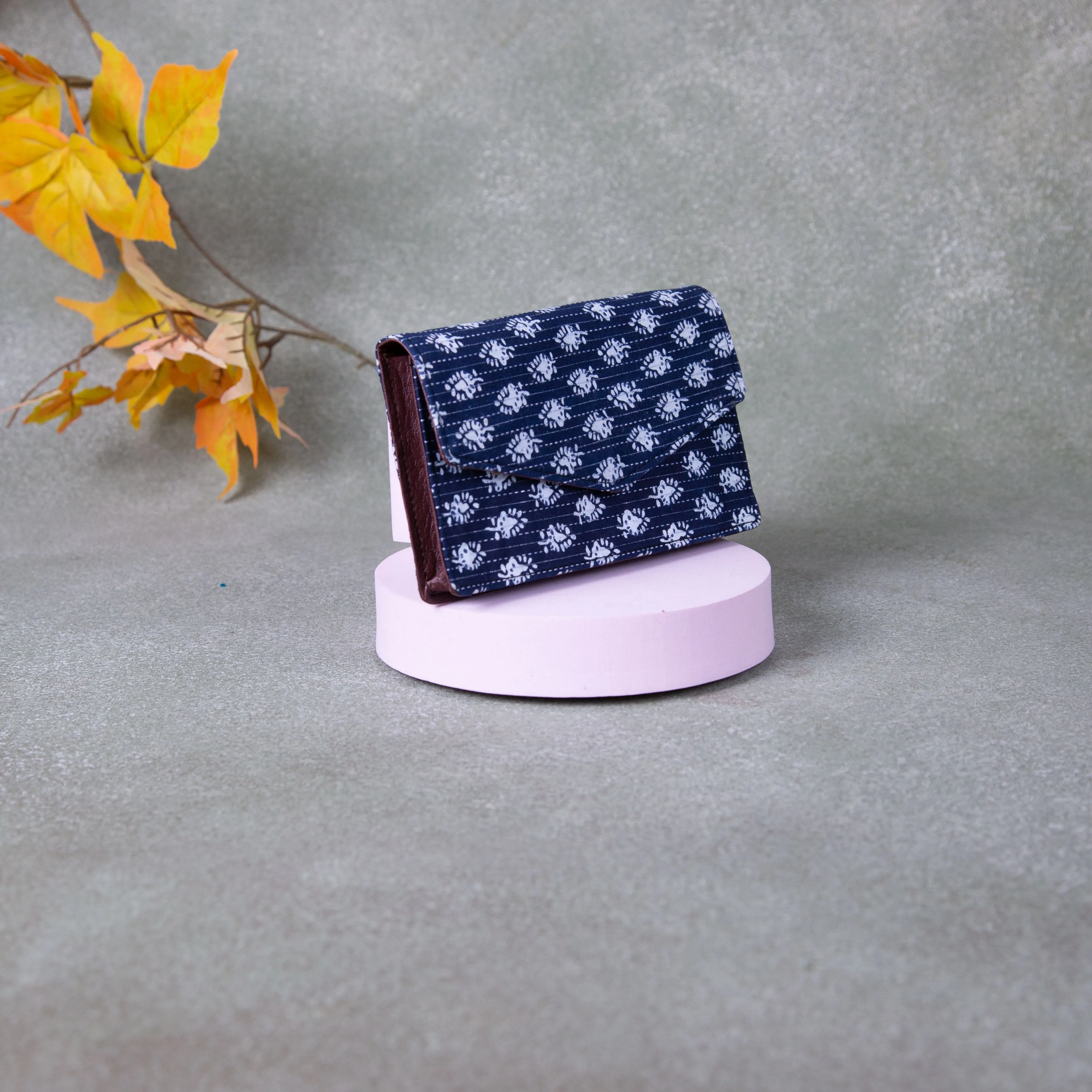 Handmade Wallets - Compact Blue with White Small Flower Design.