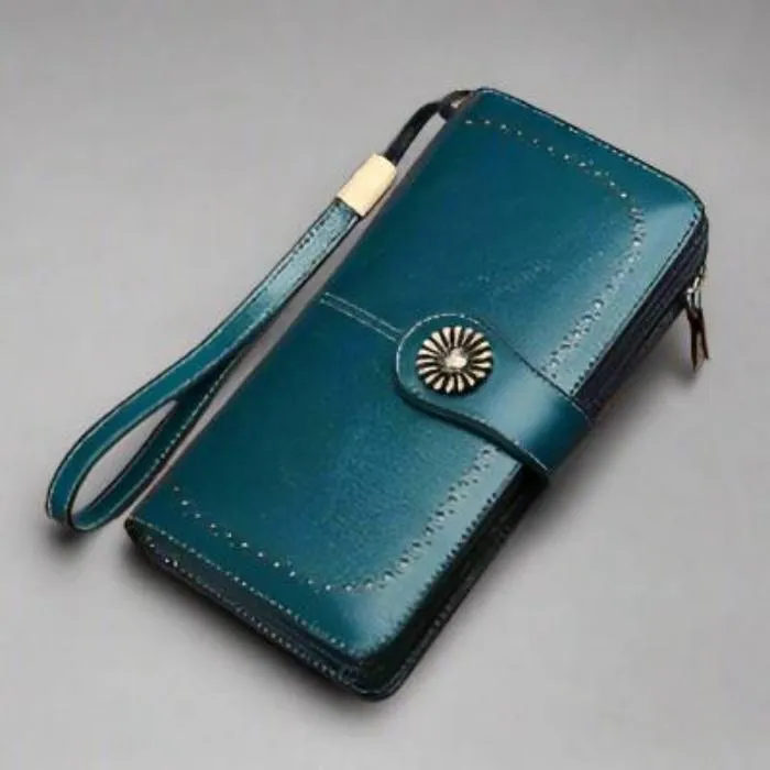 Hollow Women Clutch Leather Wallet Female Long Wallet Women Zipper Purse Strap Money Bag Purse