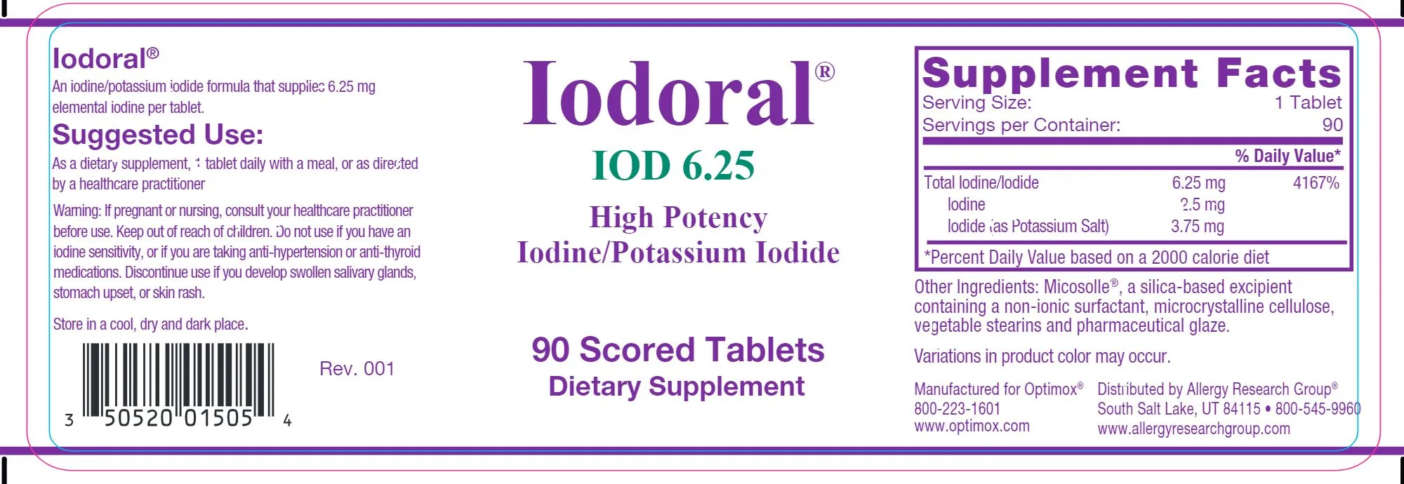 Iodoral® Iodine - Potassium Iodide | High Potency - 90 Scored Tablets - 6.25 mg, 12.5 mg & 50 mg