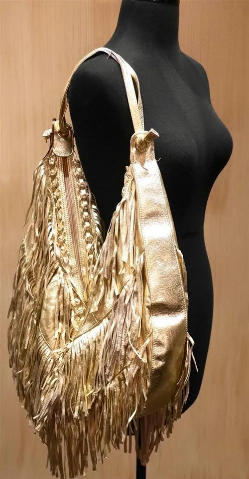 Jana Feifer Gold Metallic Fringe Shoulder Bag