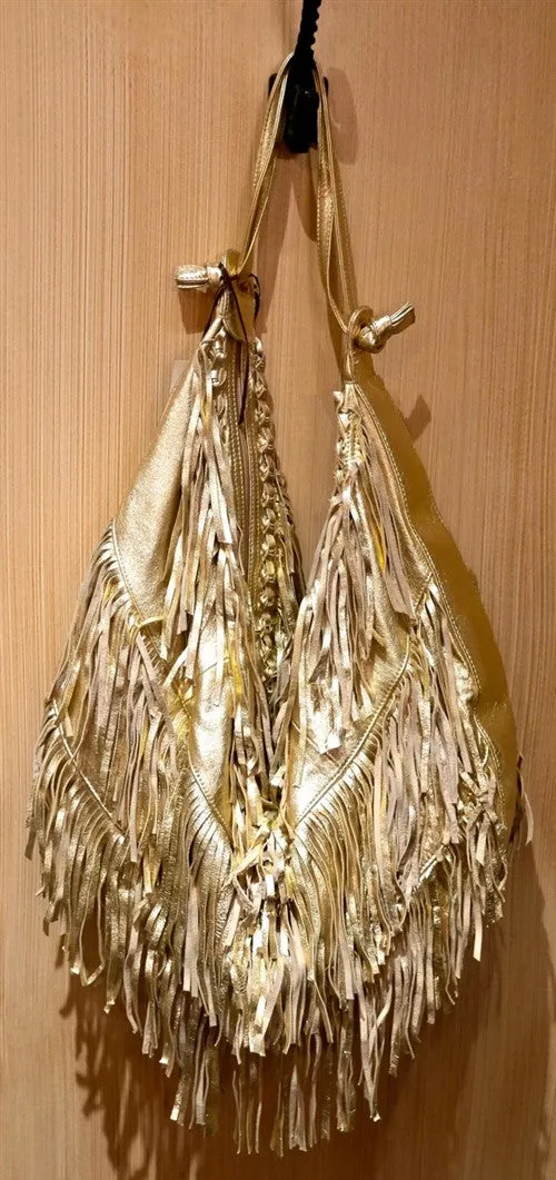 Jana Feifer Gold Metallic Fringe Shoulder Bag