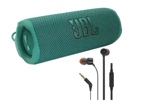 JBL FLIP 6 Wireless Portable Waterproof Speaker - Teal   JBL T110 in Ear Headphones Black