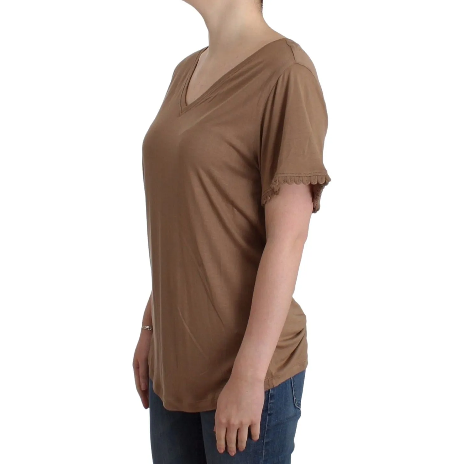 John Galliano Elegant Short-Sleeved Brown Rayon Top