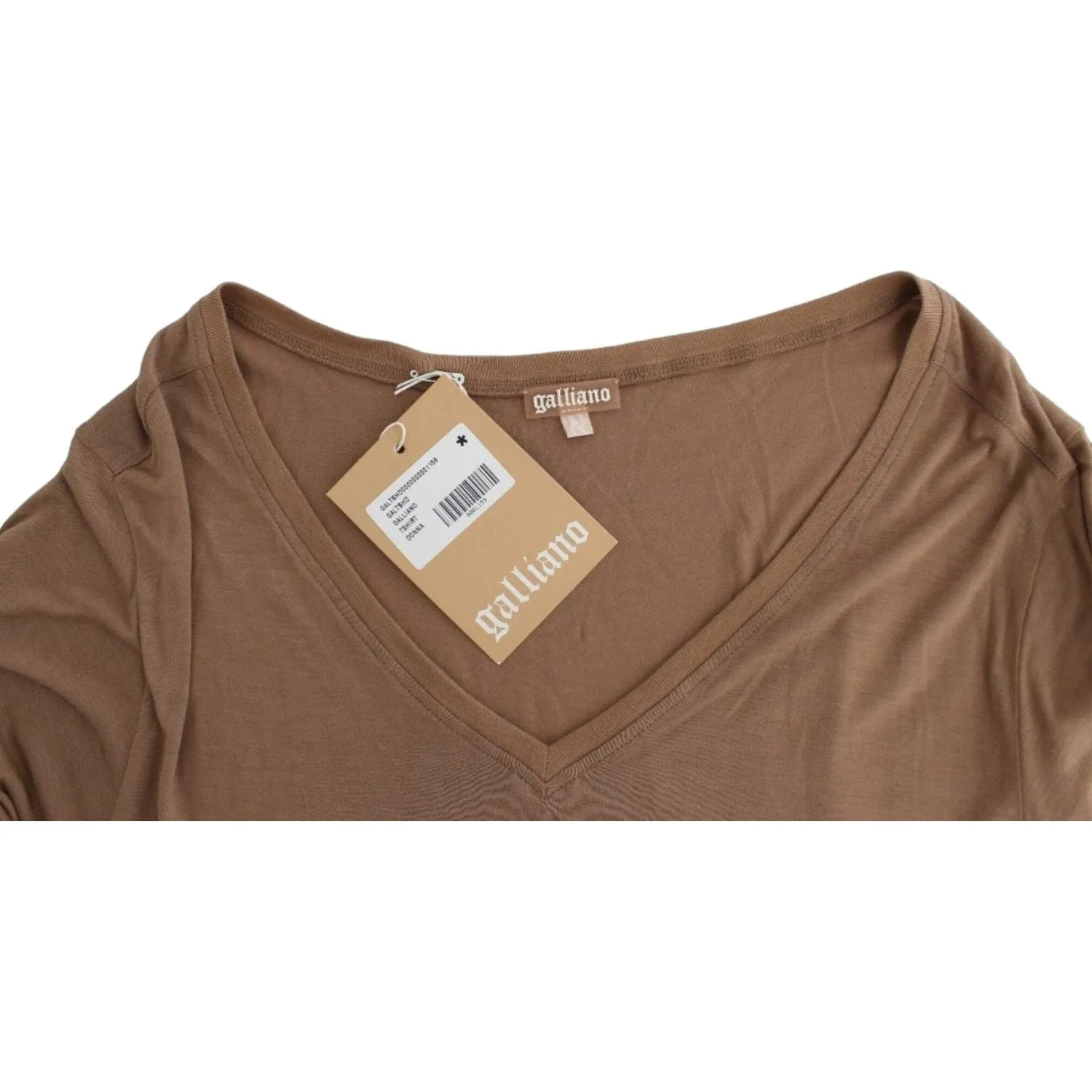 John Galliano Elegant Short-Sleeved Brown Rayon Top