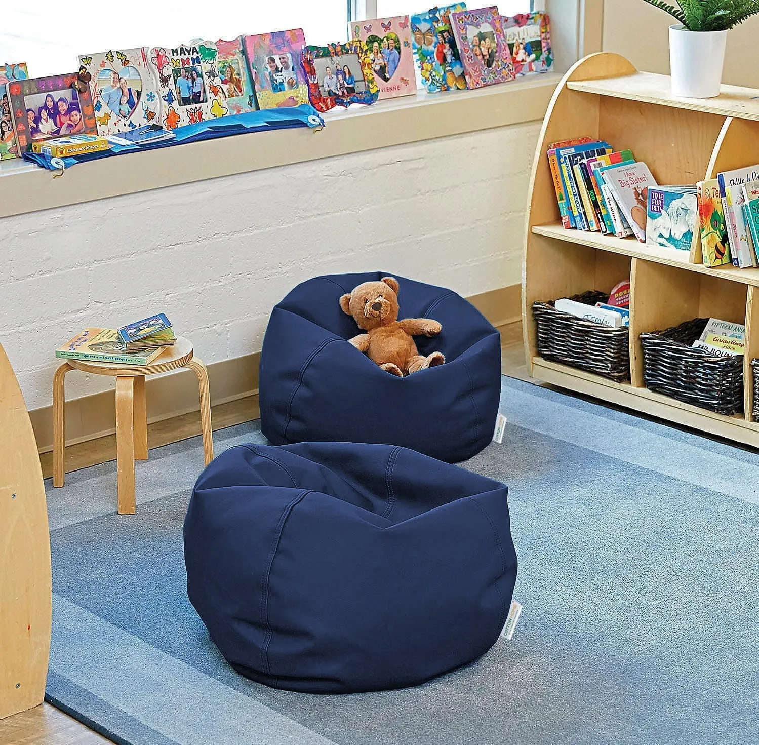 Kids Bean Bag Navy Blue Small Size Indoor Outdoor Furniture Sofa Zipper Closure Couch PU Leather Polystyrene Beads Filling Chair Comfy Washable Durable Room Organizer for kids 50x80x80cm